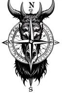 viking compass with bear head tattoo design idea