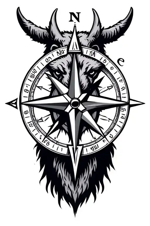 viking compass with bear head tattoo design idea