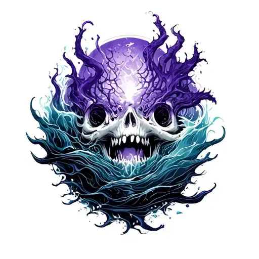 symbolic representation of a battle with schizophrenia ocean themed with deep purples and light blues  tattoo design idea