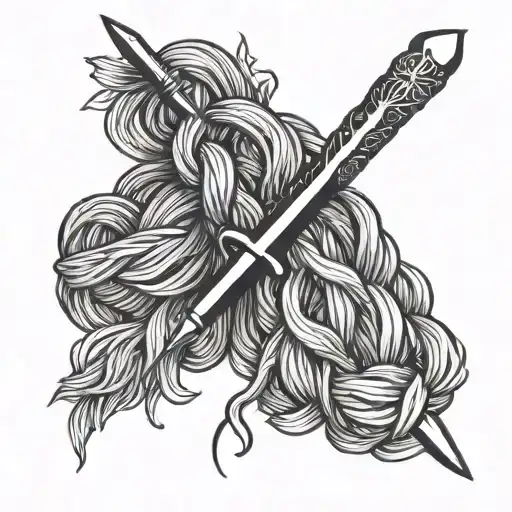 crochet hook inside a yarn tattoo design idea