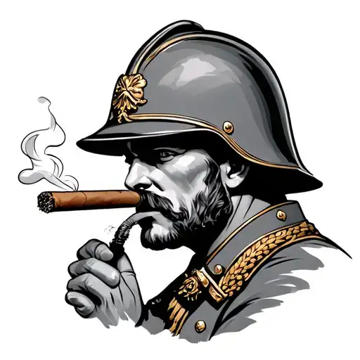 general army helment smoking a cigar tattoo design idea