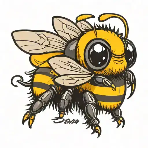 a cute cartoon bumblebee with the name Sam written on the back of the bumblebee in black writing on the yellow stripe  tattoo design idea