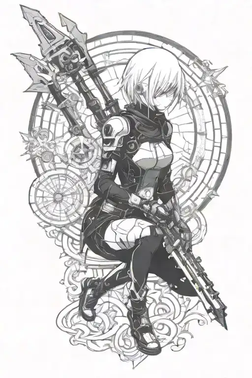 2b nier automata videogame tattoo design idea