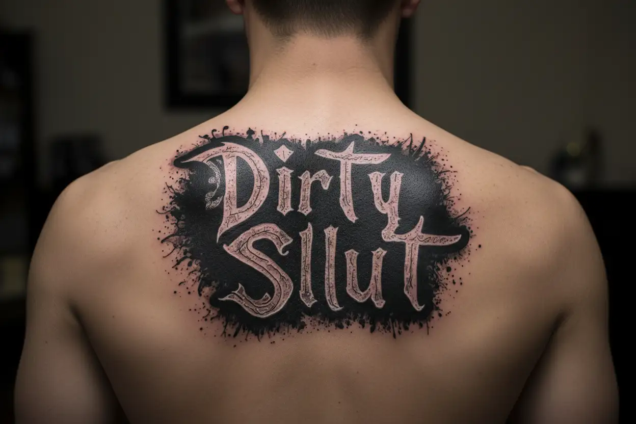 "Dirty Slut" writing poetry tattoo design idea
