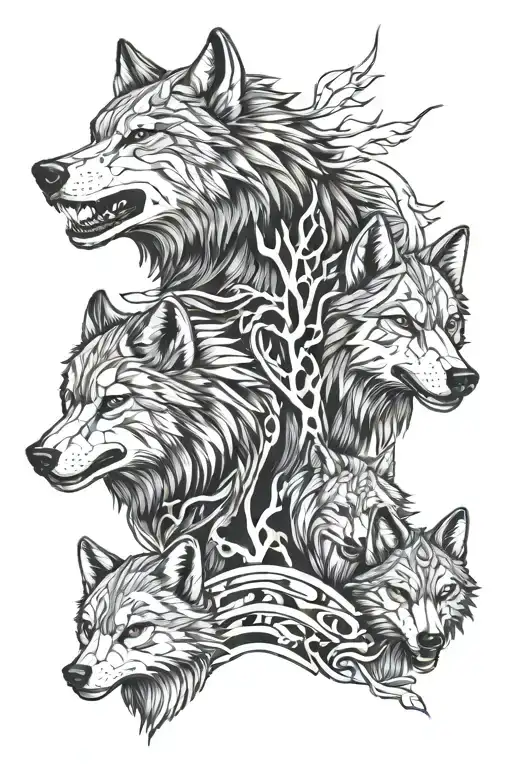 wolf warrior and family tattoo design idea