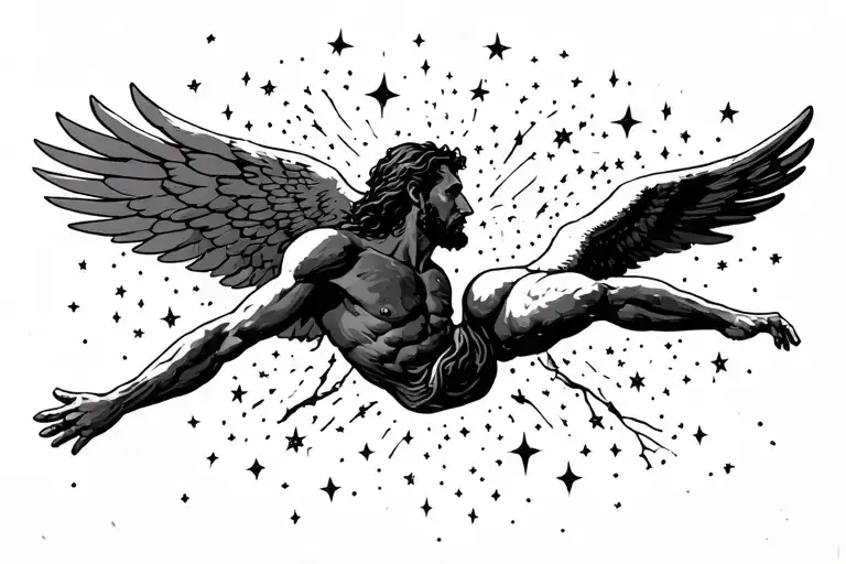 Icarus falling from the sky filled with stars tattoo design idea