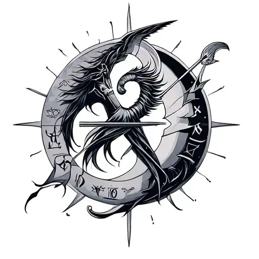 aquarius and Sagittarius zodiac sign tattoo design idea