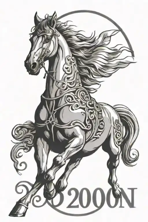 roman Numbers 2003 with a horse tattoo design idea