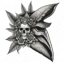 Pelican , hourglass, V for vendetta mask, crown, flowers, nautical and Greek mythology themed. Detailed and realistic. B tattoo design idea