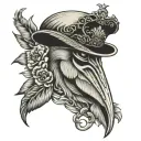 Pelican , hourglass, V for vendetta mask, crown, flowers, nautical and Greek mythology themed. Detailed and realistic. B tattoo design idea