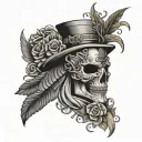 Pelican , hourglass, V for vendetta mask, crown, flowers, nautical and Greek mythology themed. Detailed and realistic. B tattoo design idea