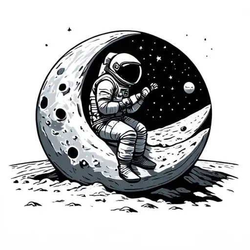 astronaut sitting on top of the moon  tattoo design idea