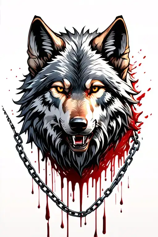 Fenrir wolf with chains and blood dripping tattoo design idea
