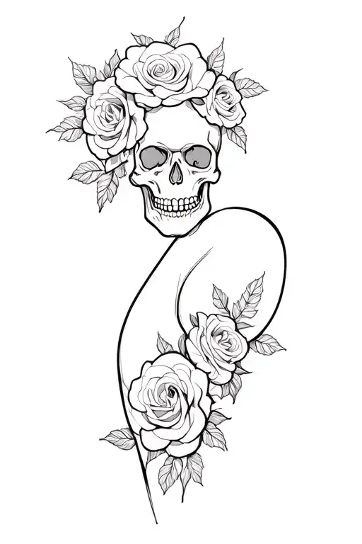 skull with roses on the knee tattoo design idea