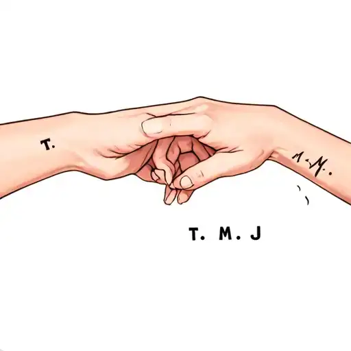 pinky promise and put initials "T.M.J" on the side of one of the hands tattoo design idea