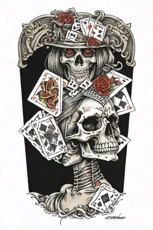 A Girl, Playing Cards,money And A Skull Tattoo tattoo design idea