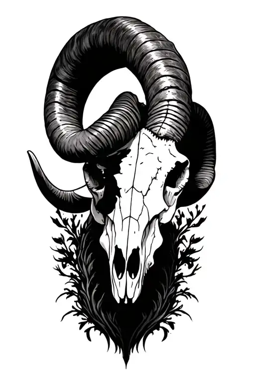 bighorn sheep skull surrounded tattoo design idea