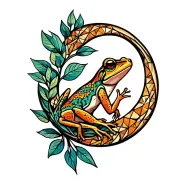 Kambo frog, ayahuasca branch with leaves, waning crescent moon tattoo design idea