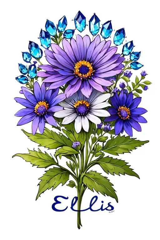 "Ellis" "Ellis" sapphire and aster flower tattoo design idea