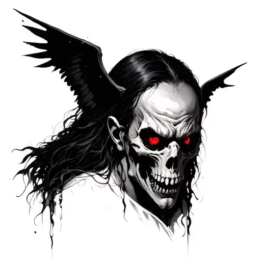 Grim man with red eyes who brings a soul to himself tattoo design idea