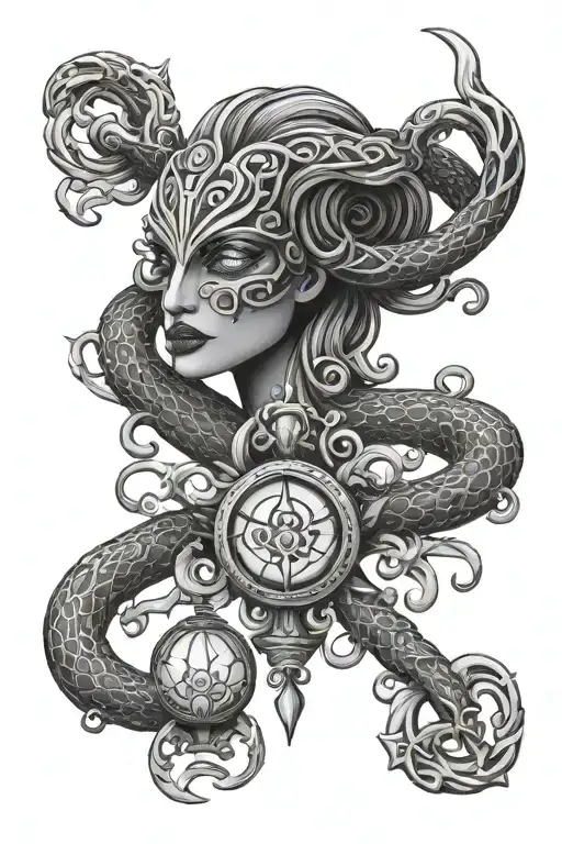 hecate goddess snake lantern key symbolizing tattoo design idea