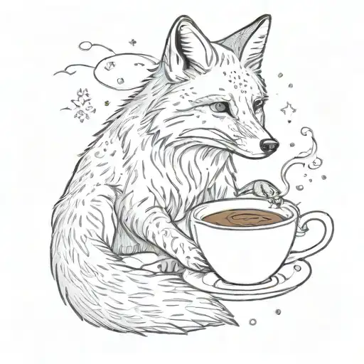 A sketch tattoo of a fox playing in the snow with a coffee bean in its mouth, representing the love for animals, snowy places, and coffee tattoo design idea