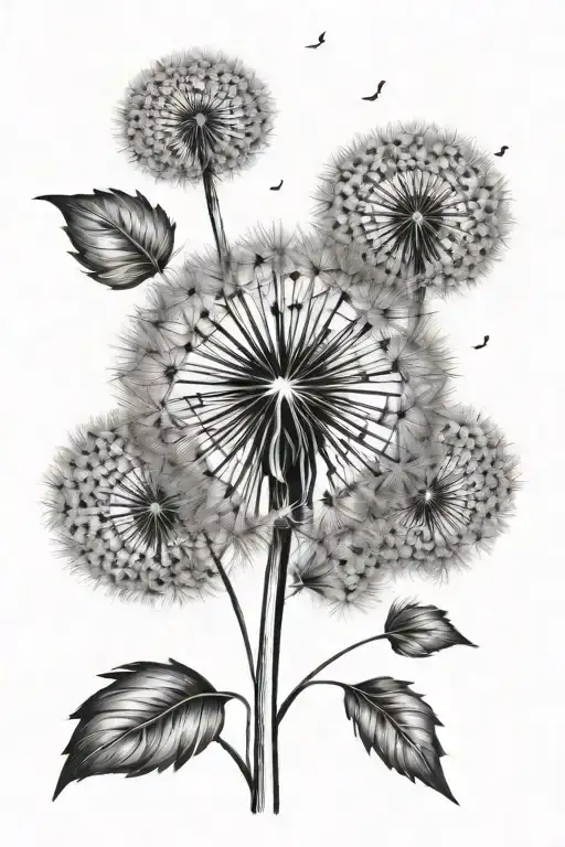 dandelion blowing with stem as coordinates tattoo design idea