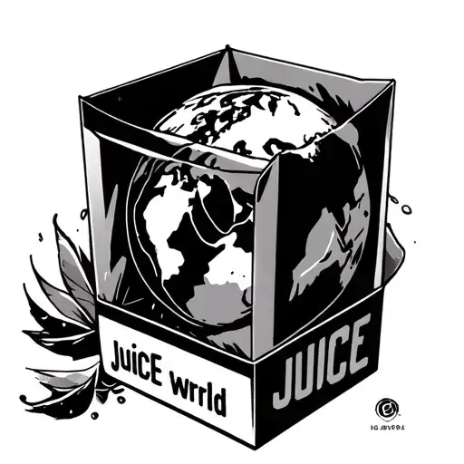 juice wrld juice box with globe inside, 999 under the juice box  tattoo design idea