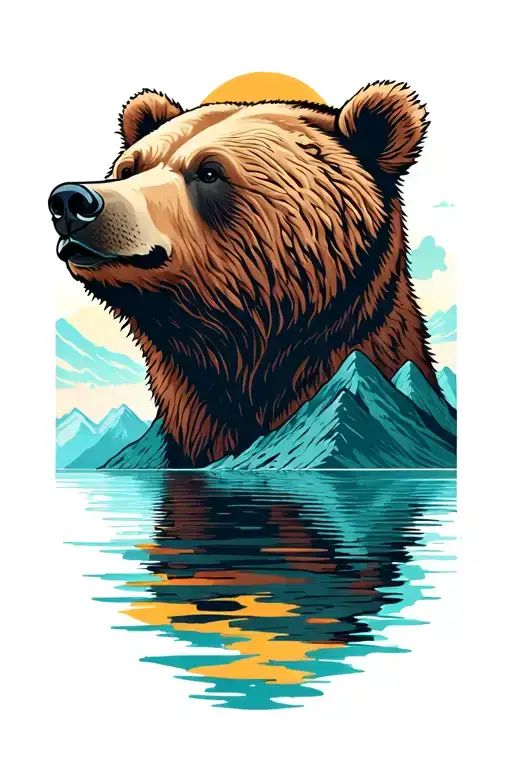 bear mountains reflected deep color with horizon accompanied with love tattoo design idea