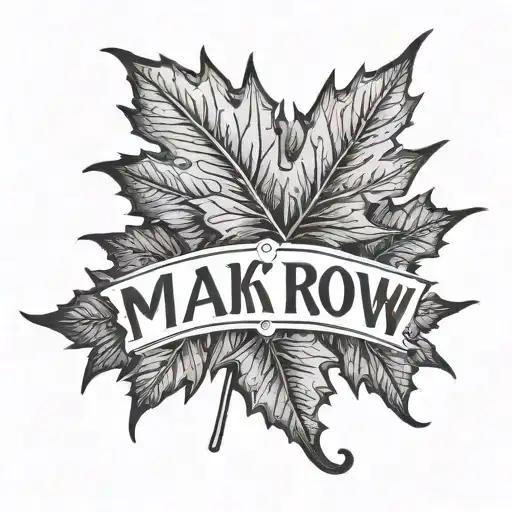 maple leaf with the inscription "Makarov" in lettering style tattoo design idea