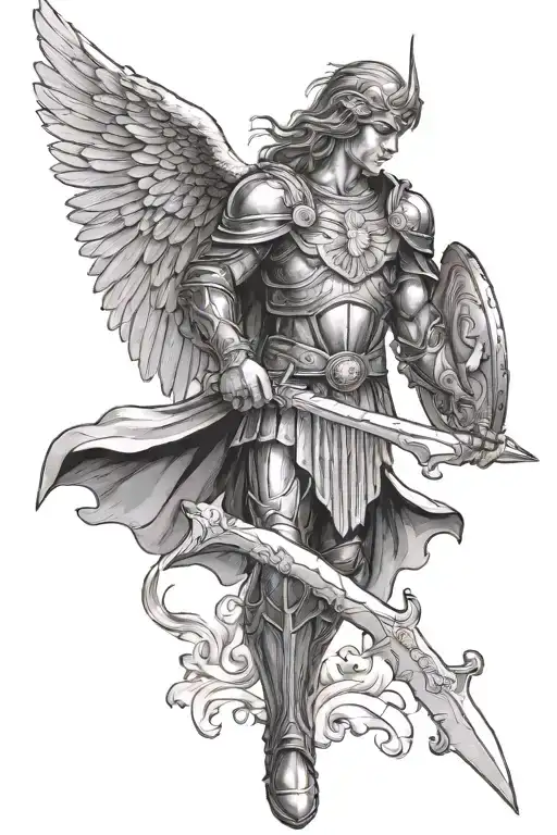 archangel Michael warrior wielding a sword tattoo design idea