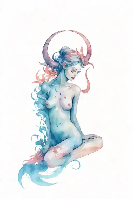 Naked girl and the devil tattoo design idea
