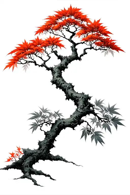 Japanese maple tree with green leaves tattoo design idea