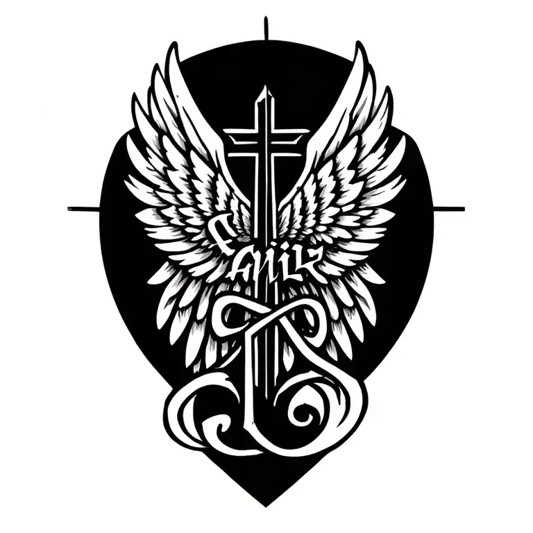 "Family Faith" Cross with wings wrapped tightly  tattoo design idea