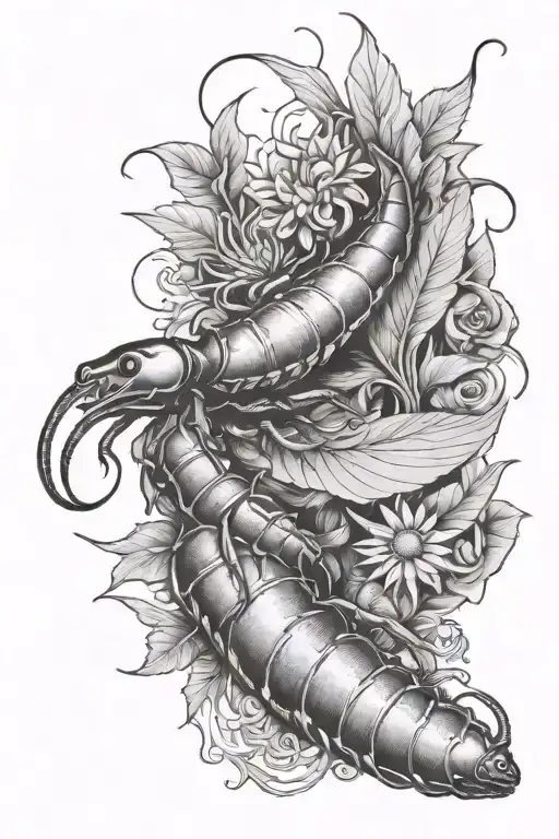 a tattoo sleeve with a venus-flytrap centipede, Hercules beetle, scorpion, and a moth   tattoo design idea