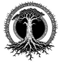 tree of Gondor mixed with Elden ring erdtree and elvish writing around border tattoo design idea