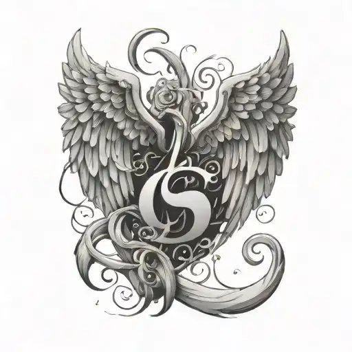 angel wings with letter S incorporated somehow tattoo design idea