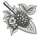 trowel with raspberry wrapped around it tattoo design idea