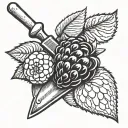 trowel with raspberry wrapped around it tattoo design idea