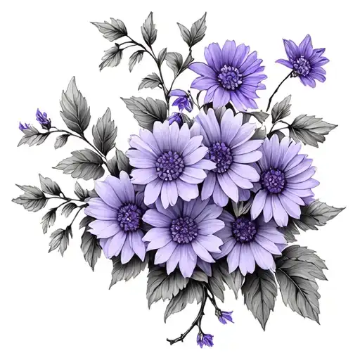 horizontal vine of larkspur, violet, and aster flowers tattoo design idea