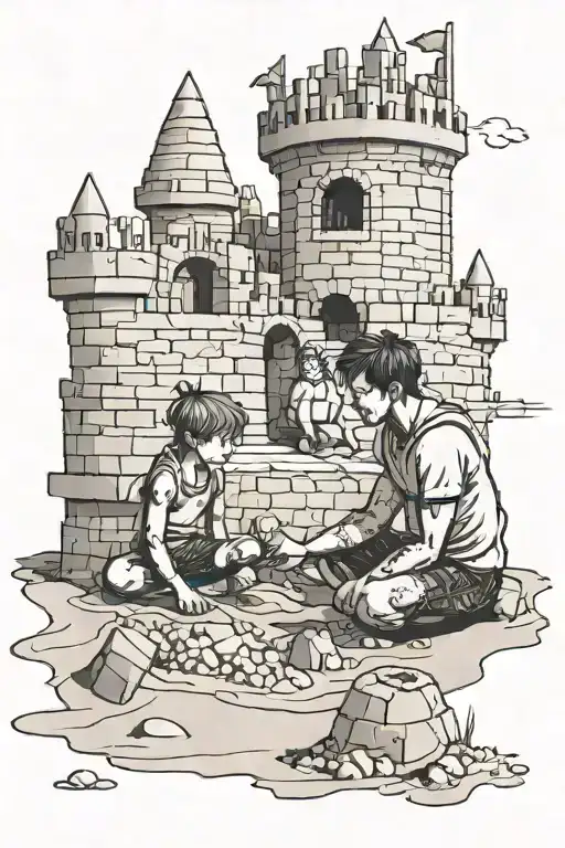 building sandcastle with son sitting tattoo design idea