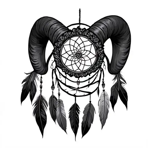 Aries dream catcher with horns less feathers  tattoo design idea