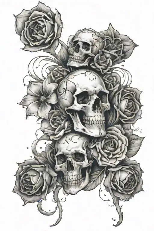 the flower forget me not, with smoke in the background and rough edges (not Fineline) and skulls in the middle  tattoo design idea