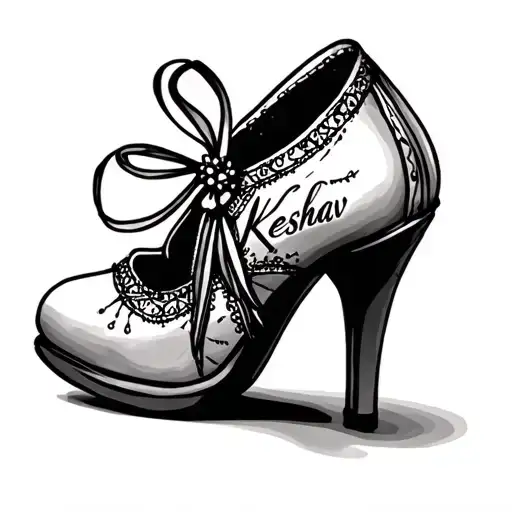  the word Keshav inscribed in a Cinderella shoe outline tattoo design idea