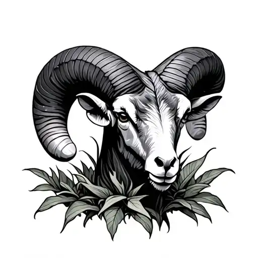 ram head plant regrowth tattoo design idea