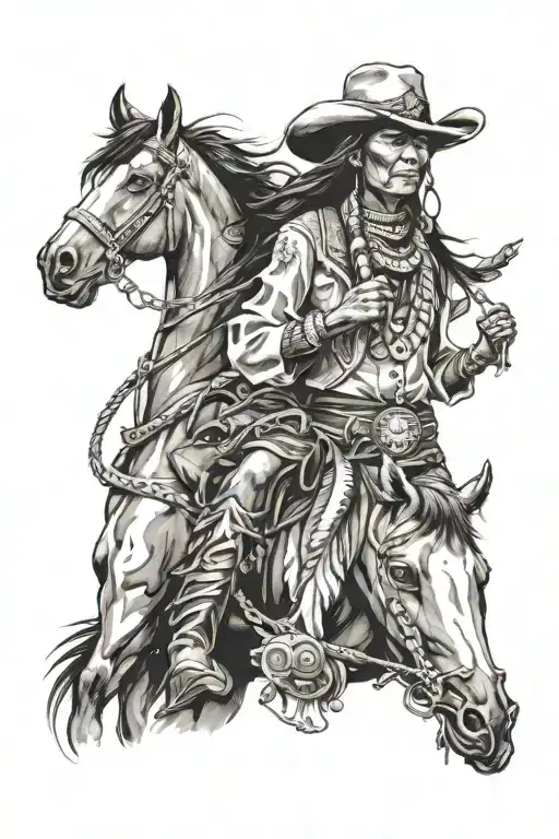 Native American western cowgirl tattoo design idea