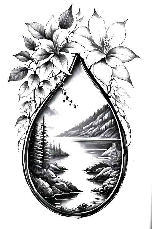 tear drop nature scene tattoo design idea