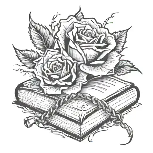 Rose, books and barbed wire tattoo design idea