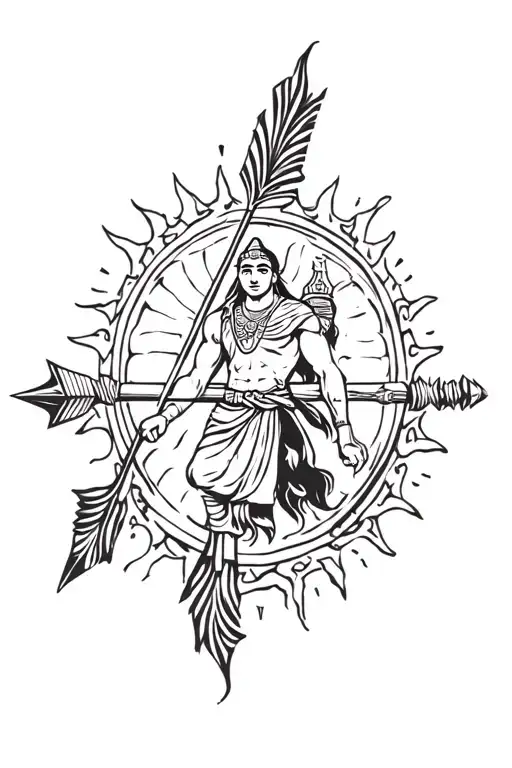 Mahabharat Karna with arrow and sun tattoo design idea