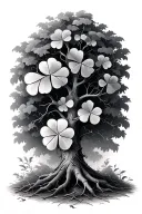 Tree without leaves with three leaf clover on the ground tattoo design idea